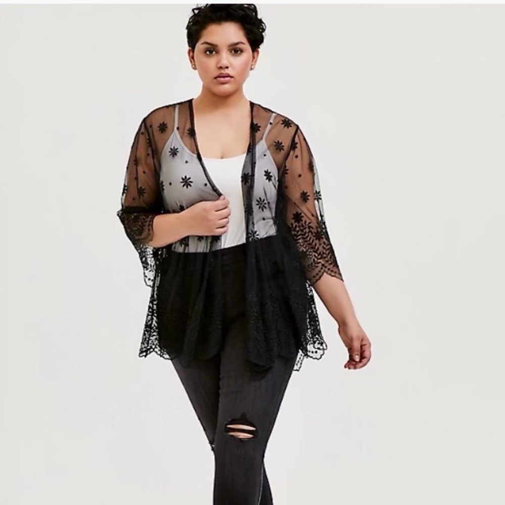 COPY - NWT Torrid Black Mesh Kimono, size 3/4